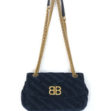 Navy Blue Velvet BB logo Chain Shoulder Bag / BALENCIAGA