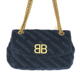 Navy Blue Velvet BB logo Chain Shoulder Bag / BALENCIAGA