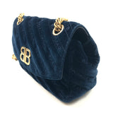 Navy Blue Velvet BB logo Chain Shoulder Bag / BALENCIAGA