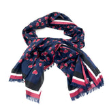 Navy Blue with Red NIHAR Hearts Print Scarf / GUCCI - One Size