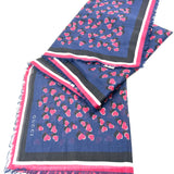 Navy Blue with Red NIHAR Hearts Print Scarf / GUCCI - One Size