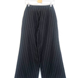 Navy Blue with White Thin Lines Linen-blend Wide-leg Suit Pants / BOTTEGA MARTINESE - Size 38