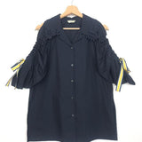 Navy Cotton Shirt with Open Sleeves and Ribbon / FENDI - Size 42 IT