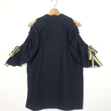 Navy Cotton Shirt with Open Sleeves and Ribbon / FENDI - Size 42 IT