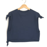 Navy Cropped Knotted Cotton Blend Jersey T-shirt / LOEWE X PAULA'S IBIZA - Size L