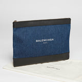 Navy Denim Clip Medium Pouch in Cotton Canvas & Calfskin / BALENCIAGA