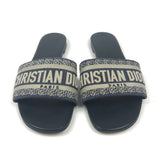Navy DWAY Embroidered Canvas Slides / CHRISTIAN DIOR - Size 39