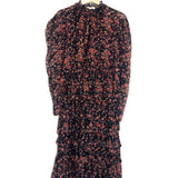 Navy Floral Print BEATRICE Silk Midi Dress / ULLA JOHNSON - Size 4