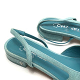 Neon Blue Denim Cap Toe CC Slingback Sandals / CHANEL - Size 39.5