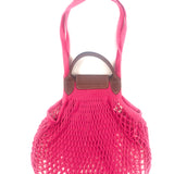 Neon Pink Le Pliage Filet M Mesh Bag / LONGCHAMP