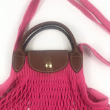 Neon Pink Le Pliage Filet M Mesh Bag / LONGCHAMP