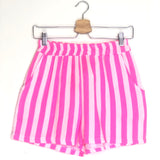 Neon Pink Striped Cotton Gauze Mini Shorts - One Size