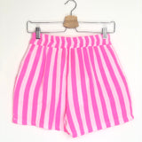 Neon Pink Striped Cotton Gauze Mini Shorts - One Size