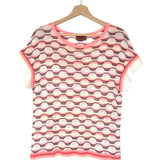 Neon Pink, Coral and White Short Sleeves Knitted Top / MISSONI - Size IT 46