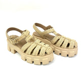 Neutral Raffia MONOLITH Crochet Cage Rubber Sandals / PRADA - Size 38