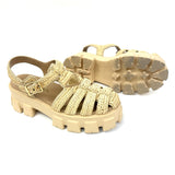 Neutral Raffia MONOLITH Crochet Cage Rubber Sandals / PRADA - Size 38
