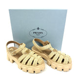 Neutral Raffia MONOLITH Crochet Cage Rubber Sandals / PRADA - Size 38