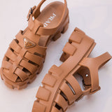 Neutral Rubber Monolith Cage Platform Sandals / PRADA - Size 38