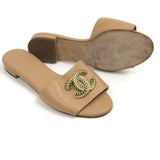 Nude CC Logo Leather Slides Sandals / CHANEL - Size 38C