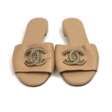 Nude CC Logo Leather Slides Sandals / CHANEL - Size 38C