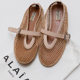 Nude Fishnet and Patent Leather Ballet Flats / ALAIA - Size 38