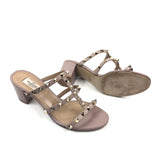 Nude ROCKSTUD 60 Calfskin Leather Slide Sandals / VALENTINO - Size 39