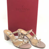 Nude ROCKSTUD 60 Calfskin Leather Slide Sandals / VALENTINO - Size 39