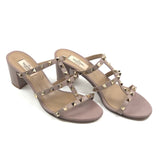 Nude ROCKSTUD 60 Calfskin Leather Slide Sandals / VALENTINO - Size 39