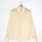 Nude Sheer Silk Ruffle Tuxedo Shirt / SAINT LAURENT