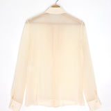 Nude Sheer Silk Ruffle Tuxedo Shirt / SAINT LAURENT