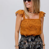 Ocre Mustard EDITH Crochet Sleeveless Top / SEZANE - Size 34