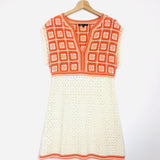 Off-white and Orange Crochet Patterned Dress - model ROBY / MAJE - Size 40