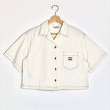 Off-white Boxy Cotton Embroidered Logo Cropped Shirt / MIU MIU - Size 38