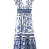 Off-white/Blue Shell Garden Maxi Dress / FARM RIO - Size S