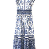 Off-white/Blue Shell Garden Maxi Dress / FARM RIO - Size S