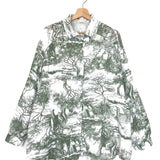 Olive Green and White Toile De Jouy Print Button Up Shirt / DASH & DAZZ - One Size