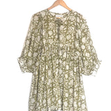 Olive Green KYRA Hand-block  Sacred Lotus Flower Printed Mini Dress / DAUGHTERS OF INDIA - Size S