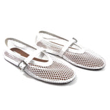 Optical White Fishnet Leather Ballet Flats / ALAIA - Size 42