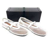 Optical White Fishnet Leather Ballet Flats / ALAIA - Size 42