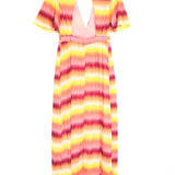Orange Chevron Knitted Short Sleeves Maxi Dress