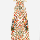 Orange Floral Print Halter Maxi Dress / FARM RIO X ANTHROPOLOGIE - Size S