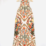 Orange Floral Print Halter Maxi Dress / FARM RIO X ANTHROPOLOGIE - Size S