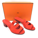 Orange MONA Suede Slide Sandals / HERMES - Size 38