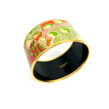 Orange Multicolor Printed Enamel Palladium-plated Extra Wide (3,5cm) Bangle / HERMES - Size 19