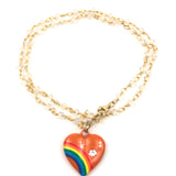Orange Rainbow Heart Pendant Beaded Chain Necklace / CALIFORNIA LOVE