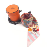 Orange/Beige LES CHIENS PARISIENS Silk Twilly Scarf Designed By Matthieu Cossé / HERMES - Size 5 x 86 cm