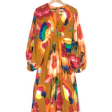 Orange/Pink Cashew Floral Midi Dress / FARM RIO - Size XS