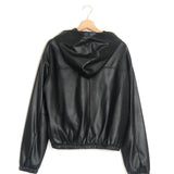 Oversized Black Faux Leather Hoodie - model AGATA / FRANKIE SHOP - Size M