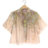 Pale Pink Floral Printed Silk-cotton Voile Short Sleeves Blouse / FORTE_FORTE - Size 0