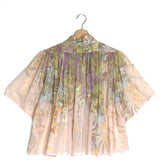 Pale Pink Floral Printed Silk-cotton Voile Short Sleeves Blouse / FORTE_FORTE - Size 0